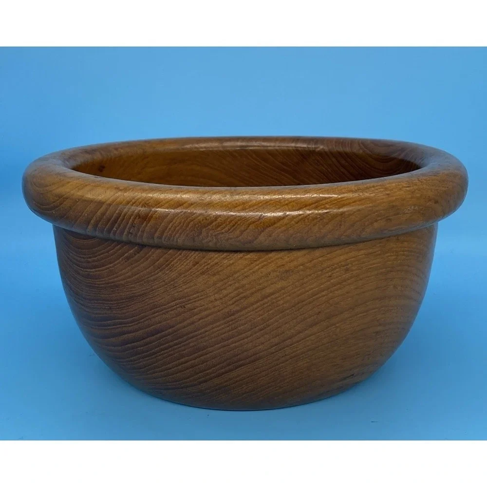 Vintage MCM Turned Teak Wood Salad Bowl 10